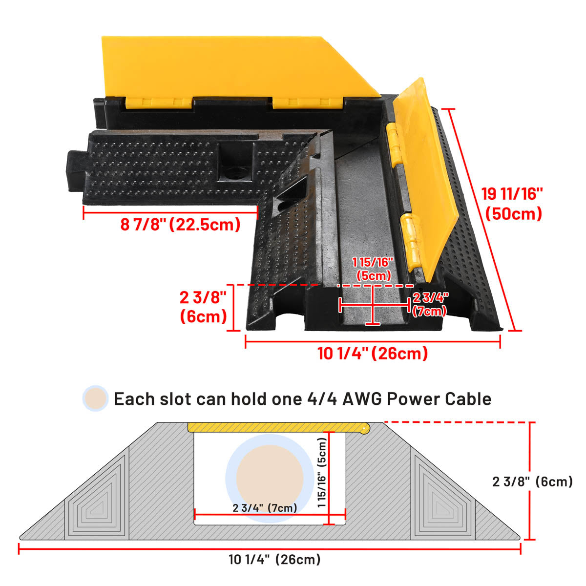Yescom 1-Channel Cable Ramp Protector 90° Left/Right Turn Corner for 2" Cables