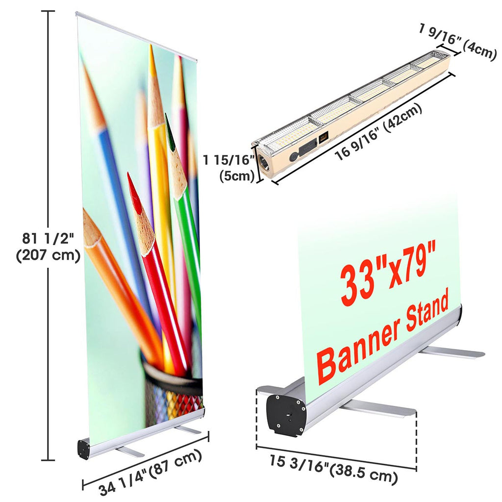 Yescom Illuminated Retractable Banner Stand Kit 33 x 79 in
