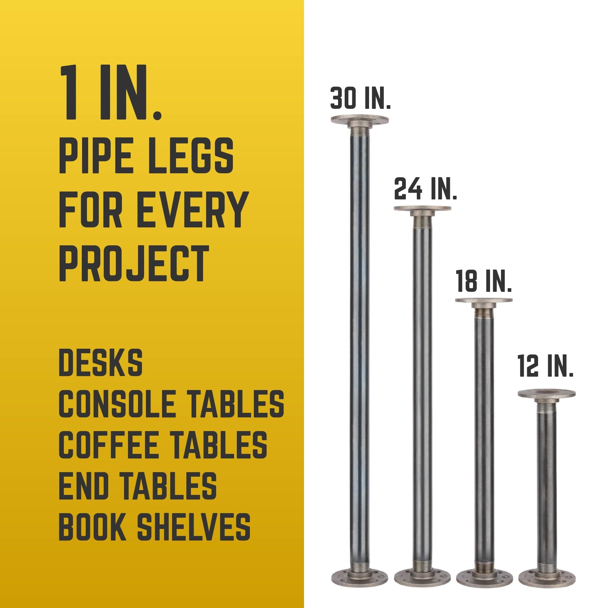1 in. x 30 in. Round Flange Pipe Table Legs - 4 Pack