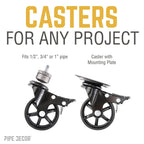 Swivel Caster Wheels for  1” Pipe with Locking Mechanism (4-Pack)