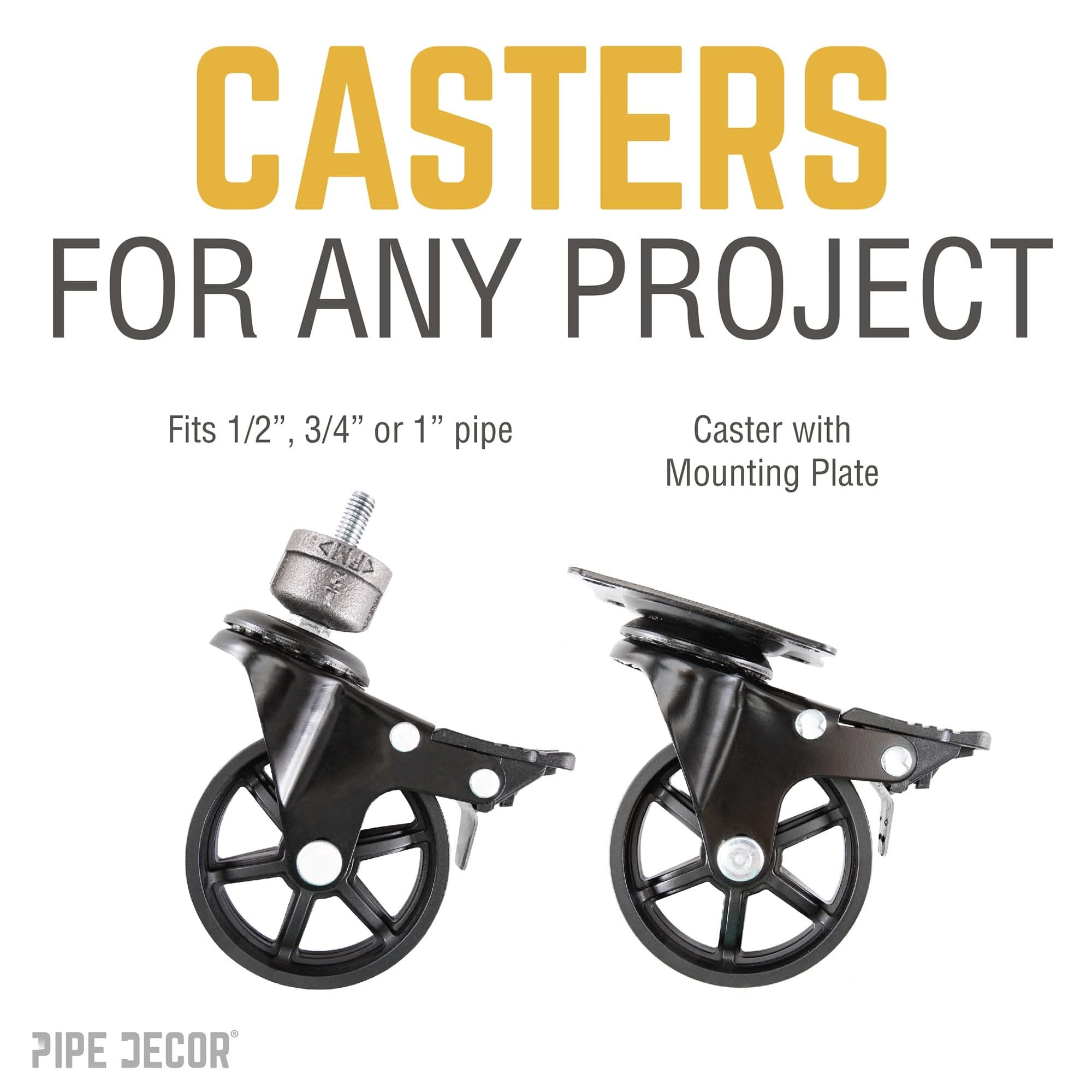 Swivel Caster Wheels for  1” Pipe with Locking Mechanism (4-Pack)