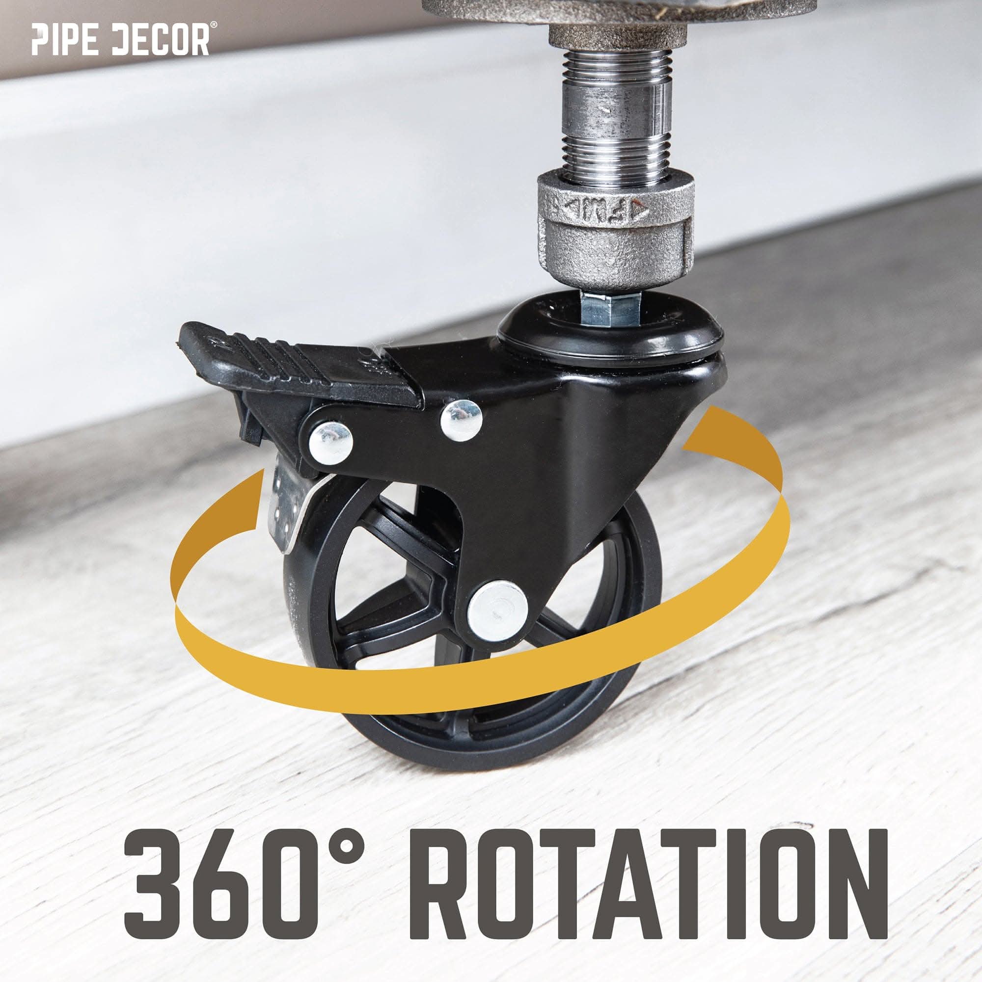 Swivel Caster Wheels for  1” Pipe with Locking Mechanism (4-Pack)