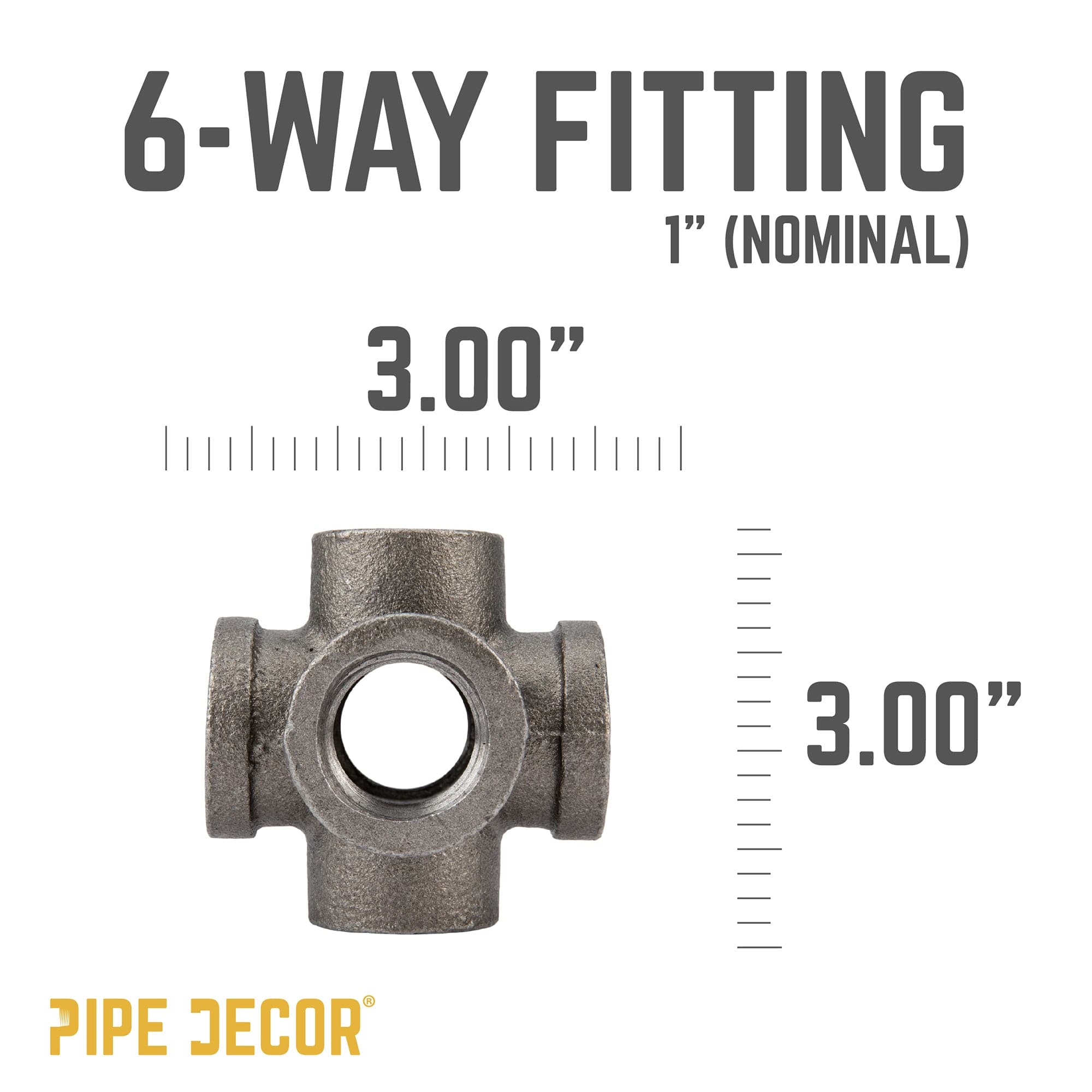 1 in. Black 6-Way Fitting