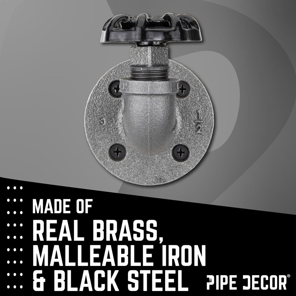 Black Industrial Curved Spigot Wall Hook with Flange (2-Pack)