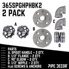 Black Industrial Curved Spigot Wall Hook with Flange (2-Pack)