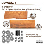 24” Sunset Cedar Live Edge Wood Shelf with L-Shaped Pipe Brackets (2-Pack)