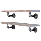 24” Riverstone Grey Live Edge Wood Shelf with L-Shaped Pipe Brackets (2-Pack)