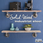 24” Riverstone Grey Live Edge Wood Shelf with L-Shaped Pipe Brackets (2-Pack)
