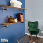 36” Trail Brown Live Edge Wood Shelf with L-Shaped Pipe Brackets (2-Pack)