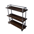 Three-tier Wood Shelf Industrial Bar Cart with Locking Wheels, Boulder Black