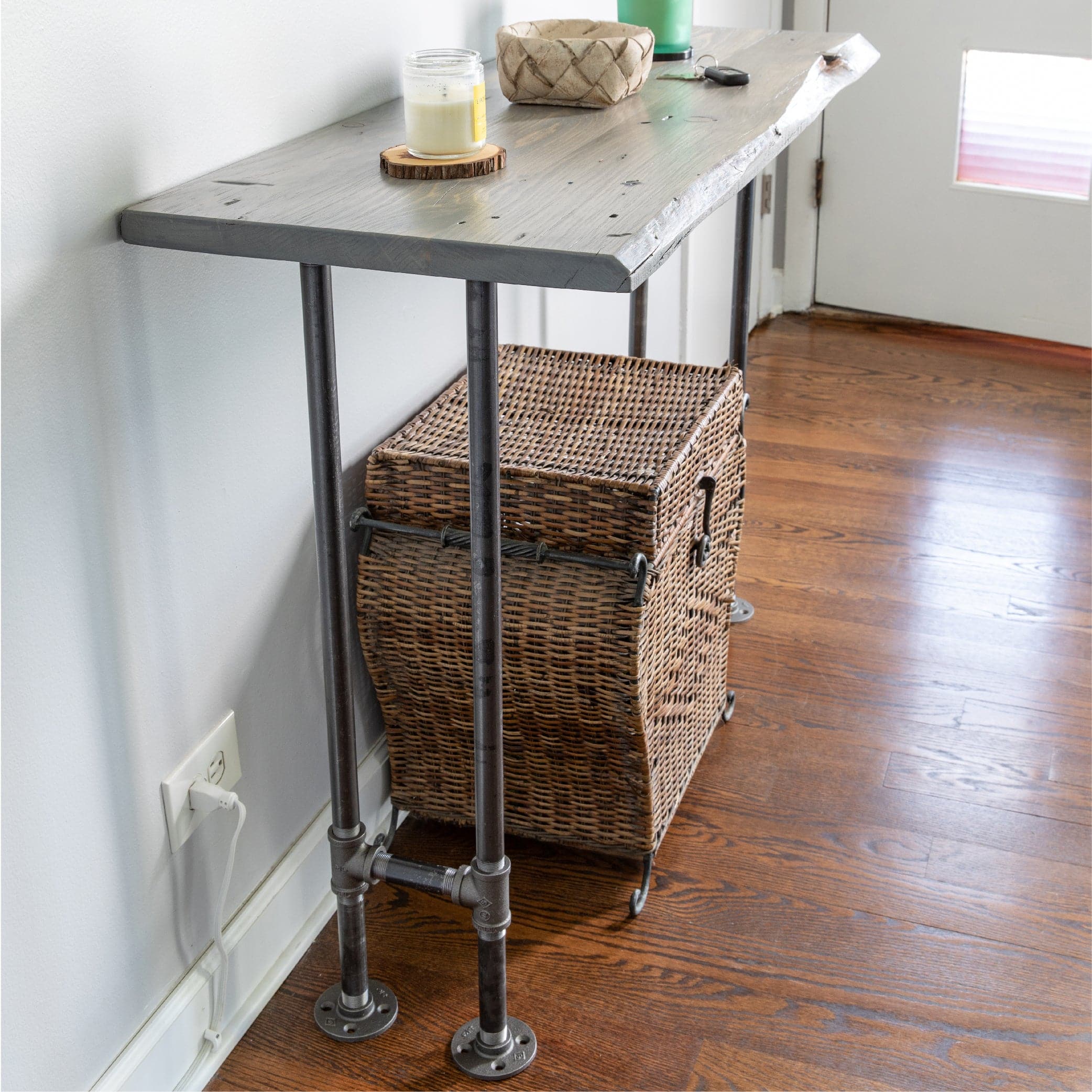 RESTORE Riverstone Grey Solid Live Edge Wood Console Table