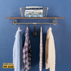 24 in. Wall Mounted Clothing Rack with Wood Shelf, Boulder Black