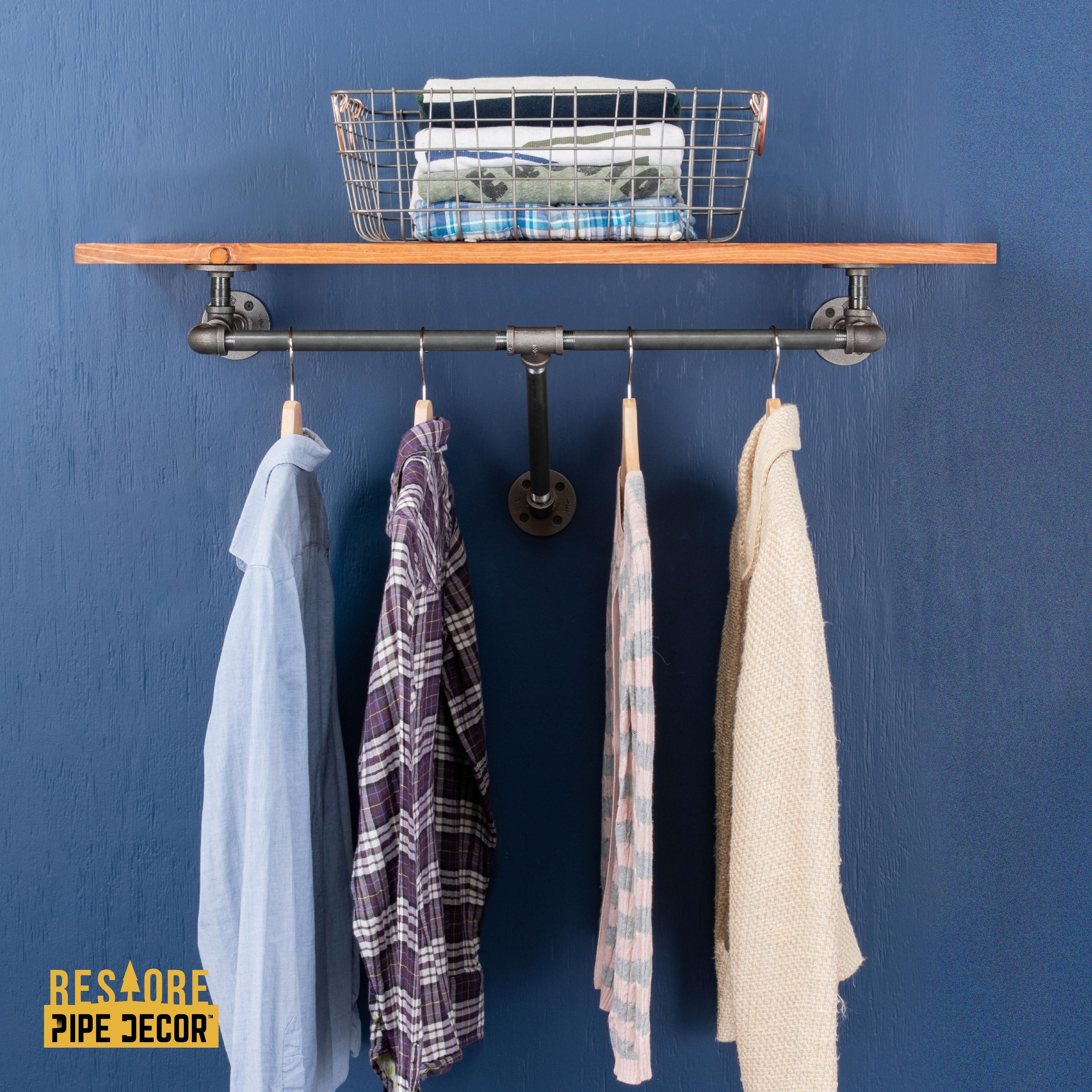 24 in. Wall Mounted Clothing Rack with Wood Shelf, Sunset Cedar