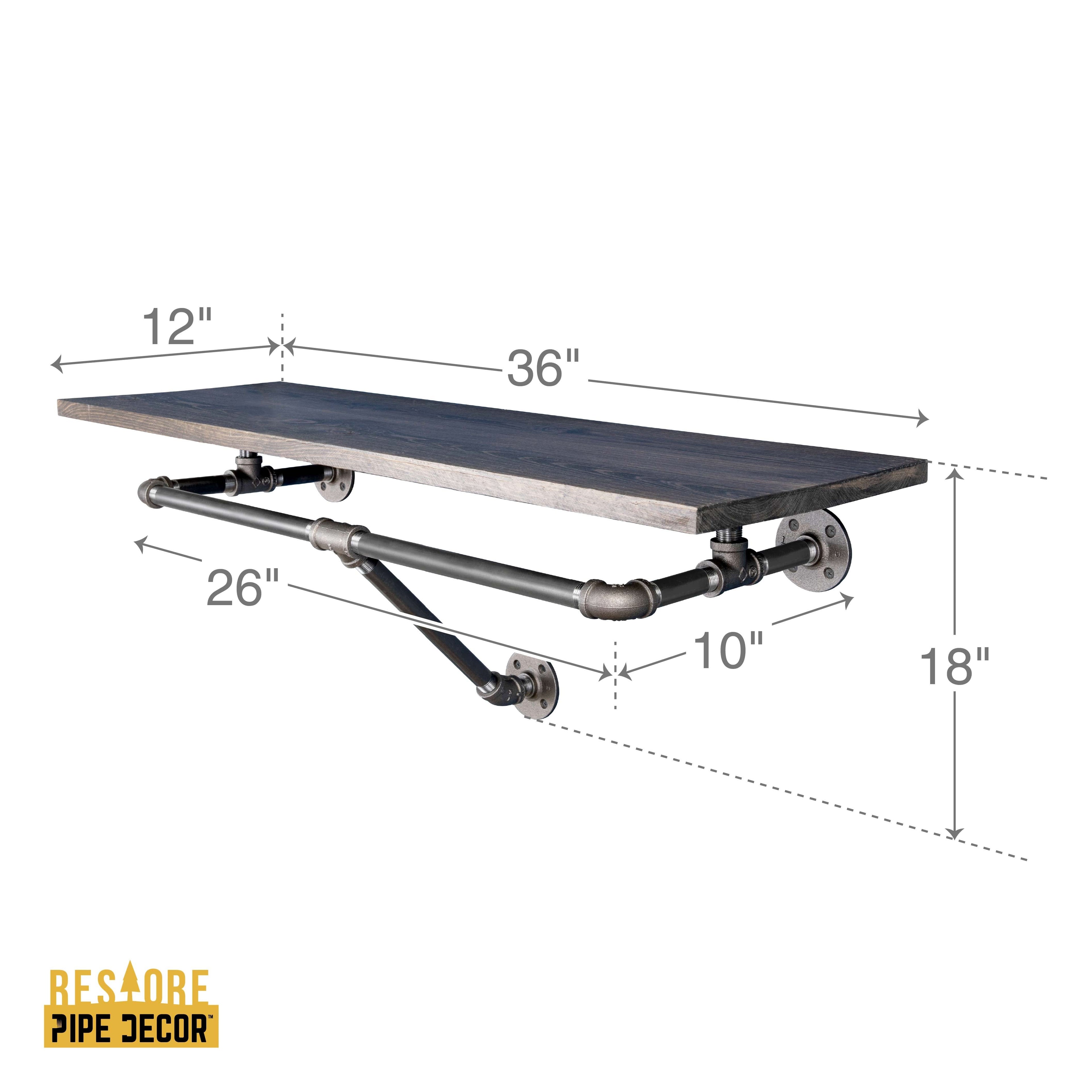 36 in. Wall Mounted Clothing Rack with Wood Shelf, Boulder Black