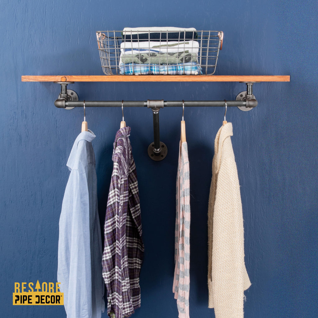 36 in. Wall Mounted Clothing Rack with Wood Shelf, Sunset Cedar