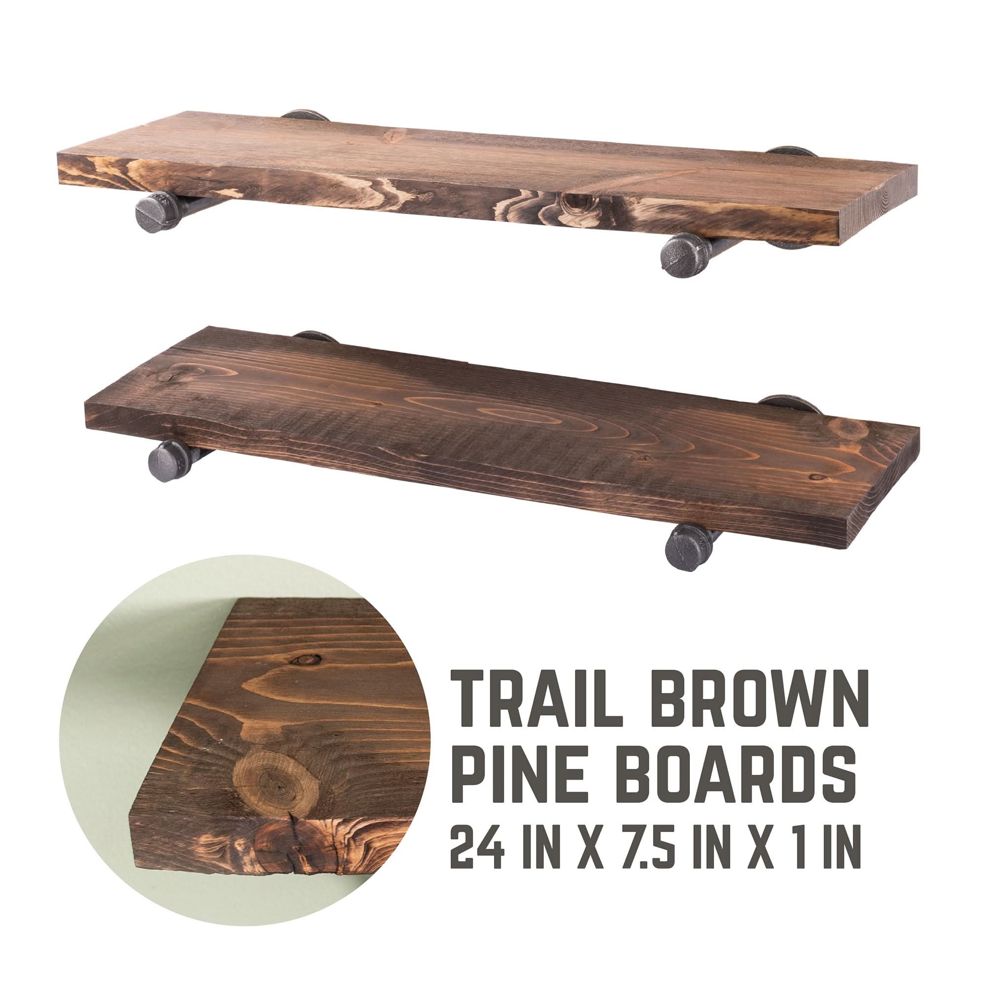 RESTORE Trail Brown 24 in. Shelves with Straight Brackets