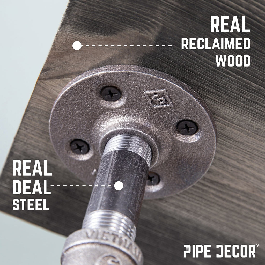 6 in. Wall-Mounted Pipe Toilet Paper Holder with Wood Shelf, Boulder Black