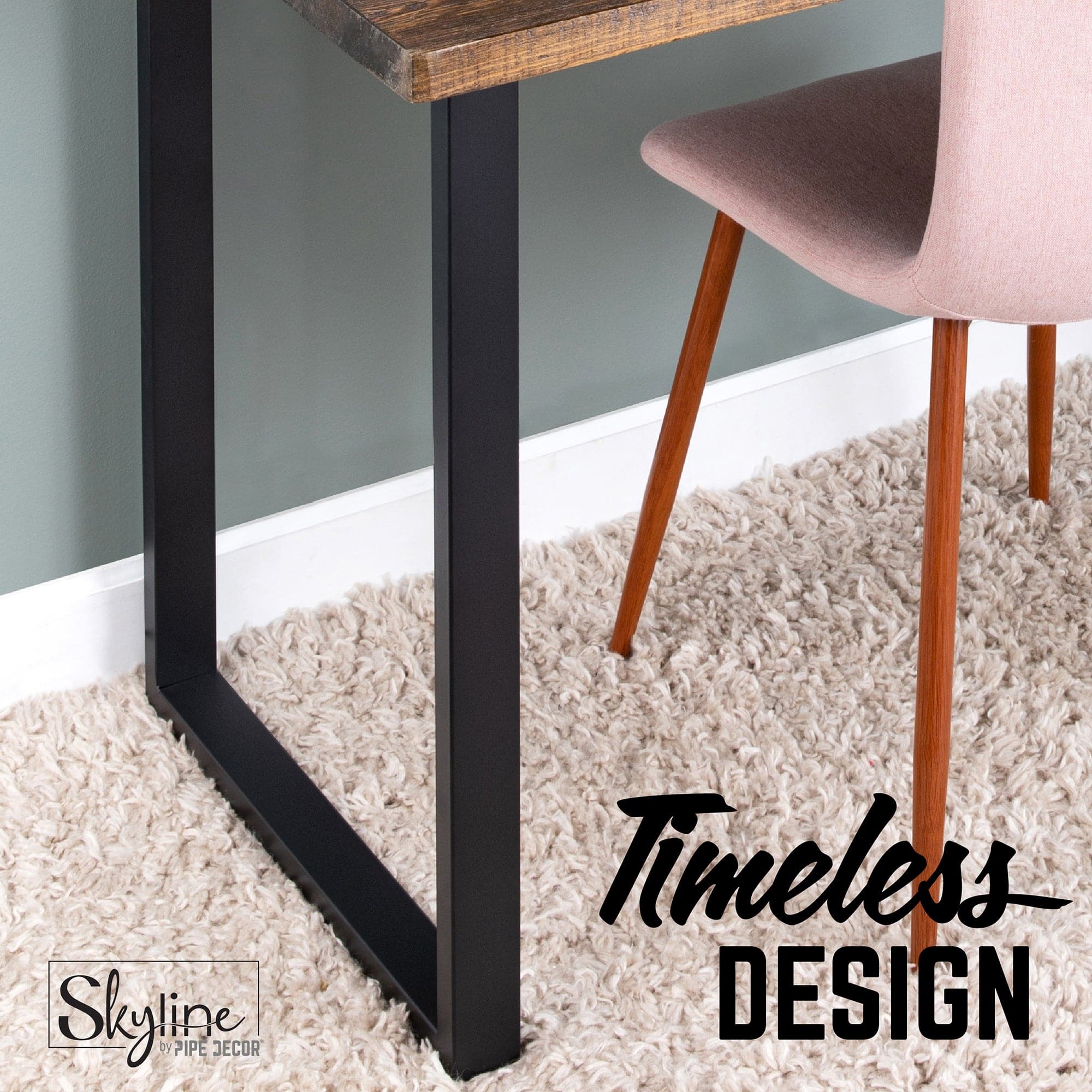 28 in. Skyline Matte Black Square Metal Landscape Dining or Desk Table Legs - 2 Pack