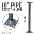1 in. x 18 in. Square Flange Pipe Table Legs - 4 Pack