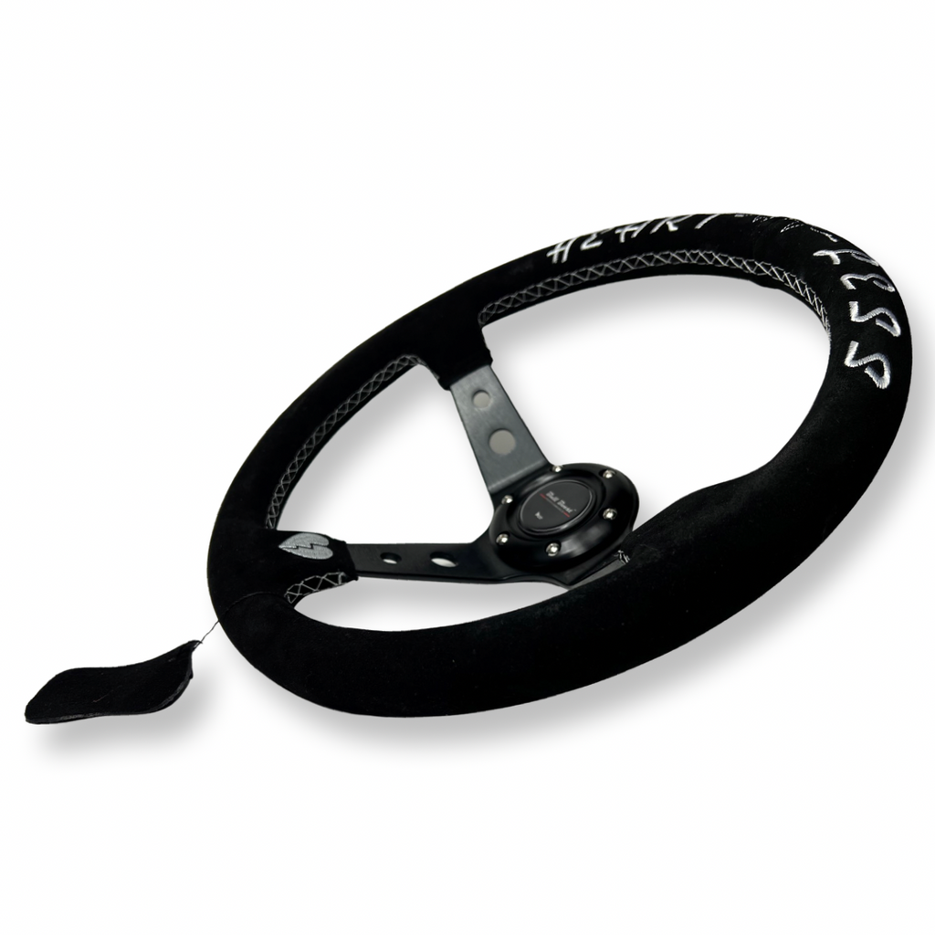 Universal 350mm 3"Deep Dish 6-Bolt Steering Wheel Black Suede Heartless
