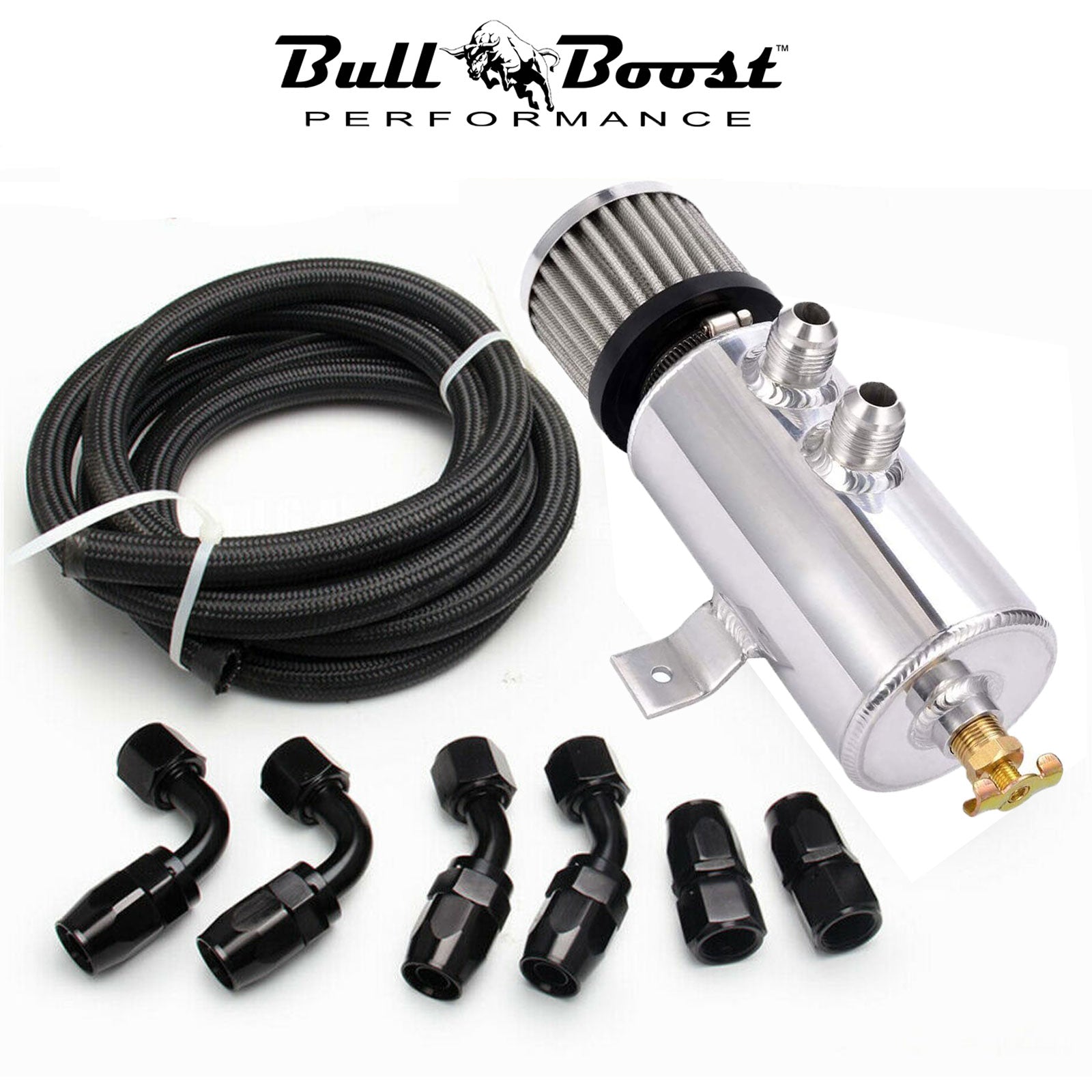 Universal Polished Oil Catch Can 2 Port -10AN Breather 750mL Baffle Tank