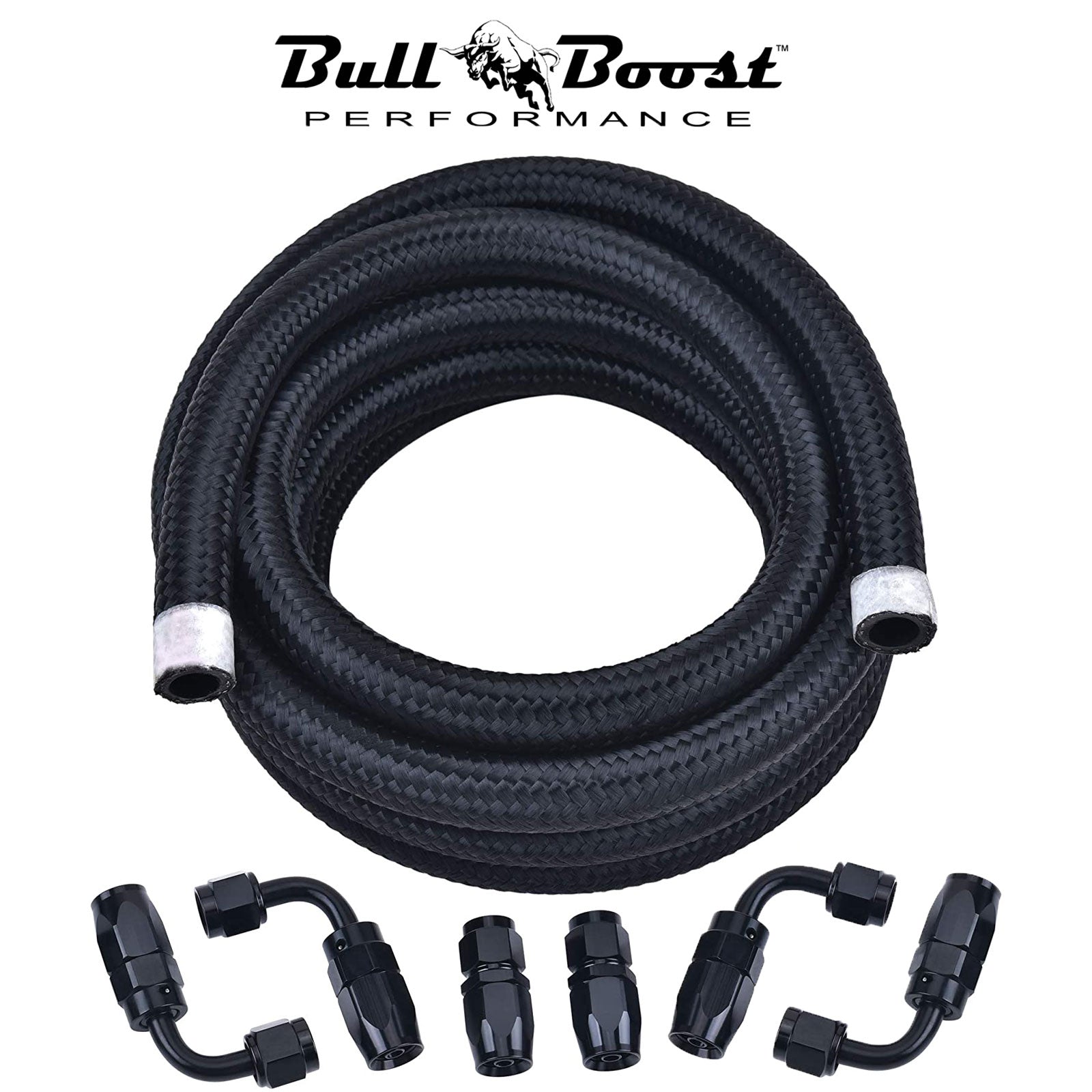 AN10 -10AN Fitting Stainless Steel Braided Oil Fuel Hose Line Kit 10Feet Black