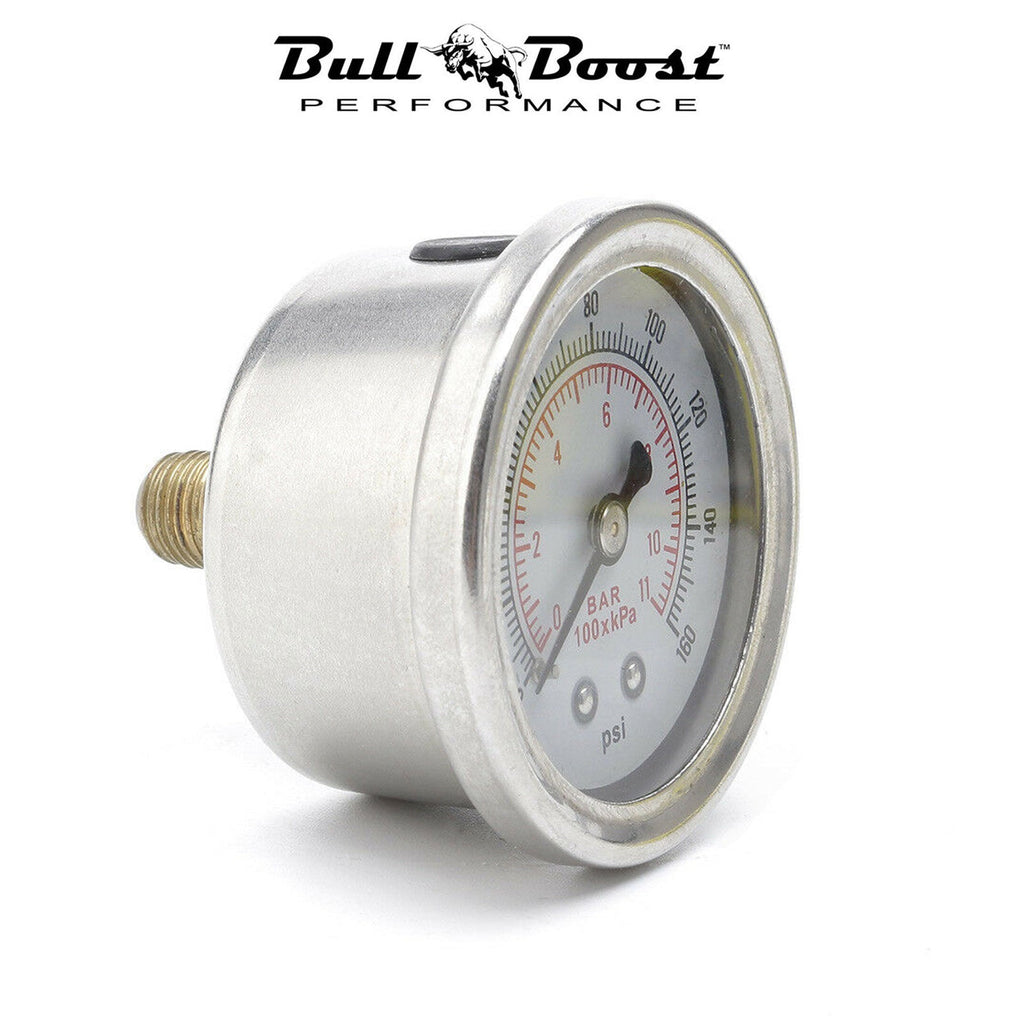 Fuel Pressure Regulator Gauge 0-160 Psi Bar Liquid Fill Chrome Fuel Oil Rail