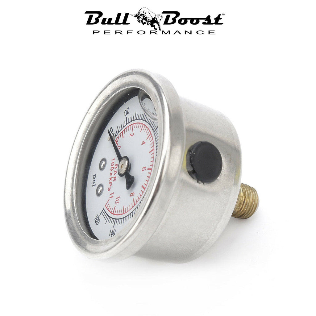 Fuel Pressure Regulator Gauge 0-160 Psi Bar Liquid Fill Chrome Fuel Oil Rail