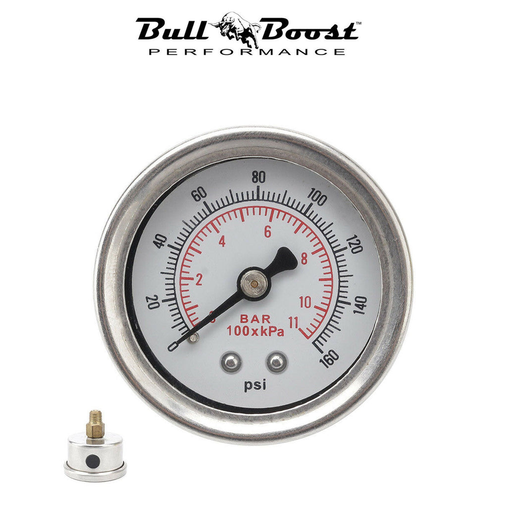 Fuel Pressure Regulator Gauge 0-160 Psi Bar Liquid Fill Chrome Fuel Oil Rail