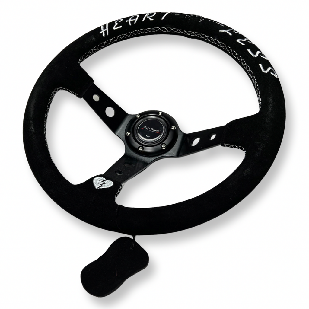 Universal 350mm 3"Deep Dish 6-Bolt Steering Wheel Black Suede Heartless
