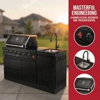 65" 4-Burner 72,000 BTU Black Outdoor Kitchen Island Grill + Round Side Burner