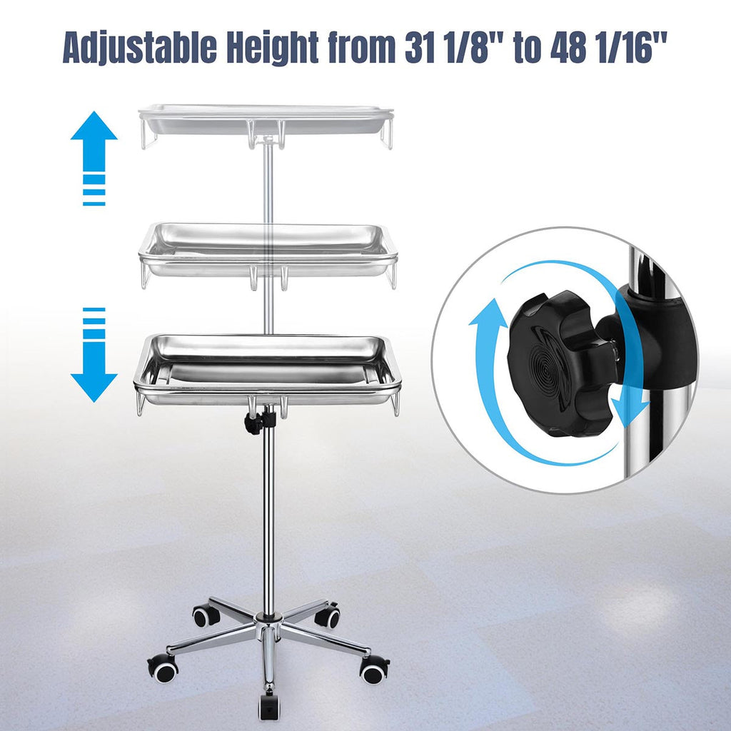 Yescom Mayo Stand Medical Equipment Stainless Steel Tray 5 Legs