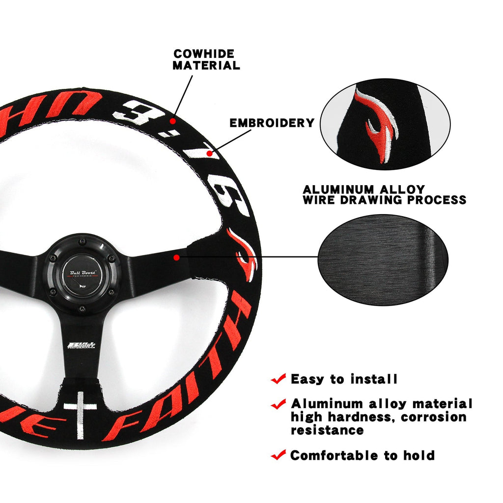 Have Faith Suede Steering Wheel + Hub Adapter Kit For Toyota Corolla, Hilux Pickup