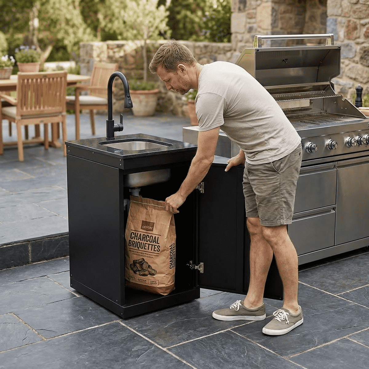 Single Door Sink Cabinet with Tap Stainless Steel Outdoor Kitchen