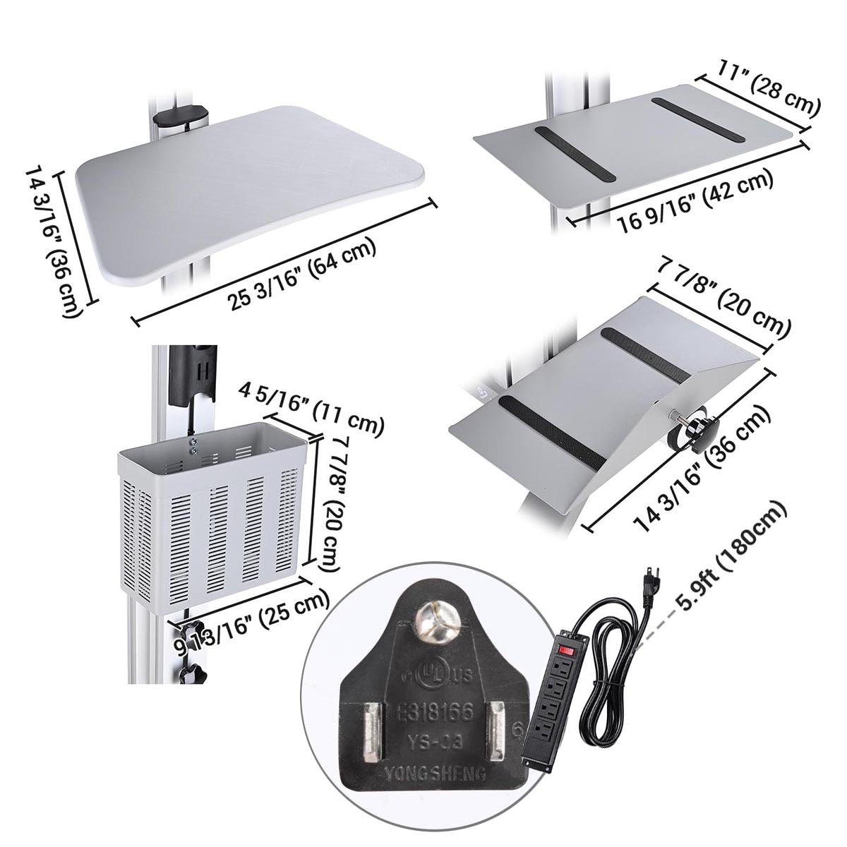 Yescom NexusX Dual-Monitor Rolling Computer Cart w/ Locking Metal Drawer