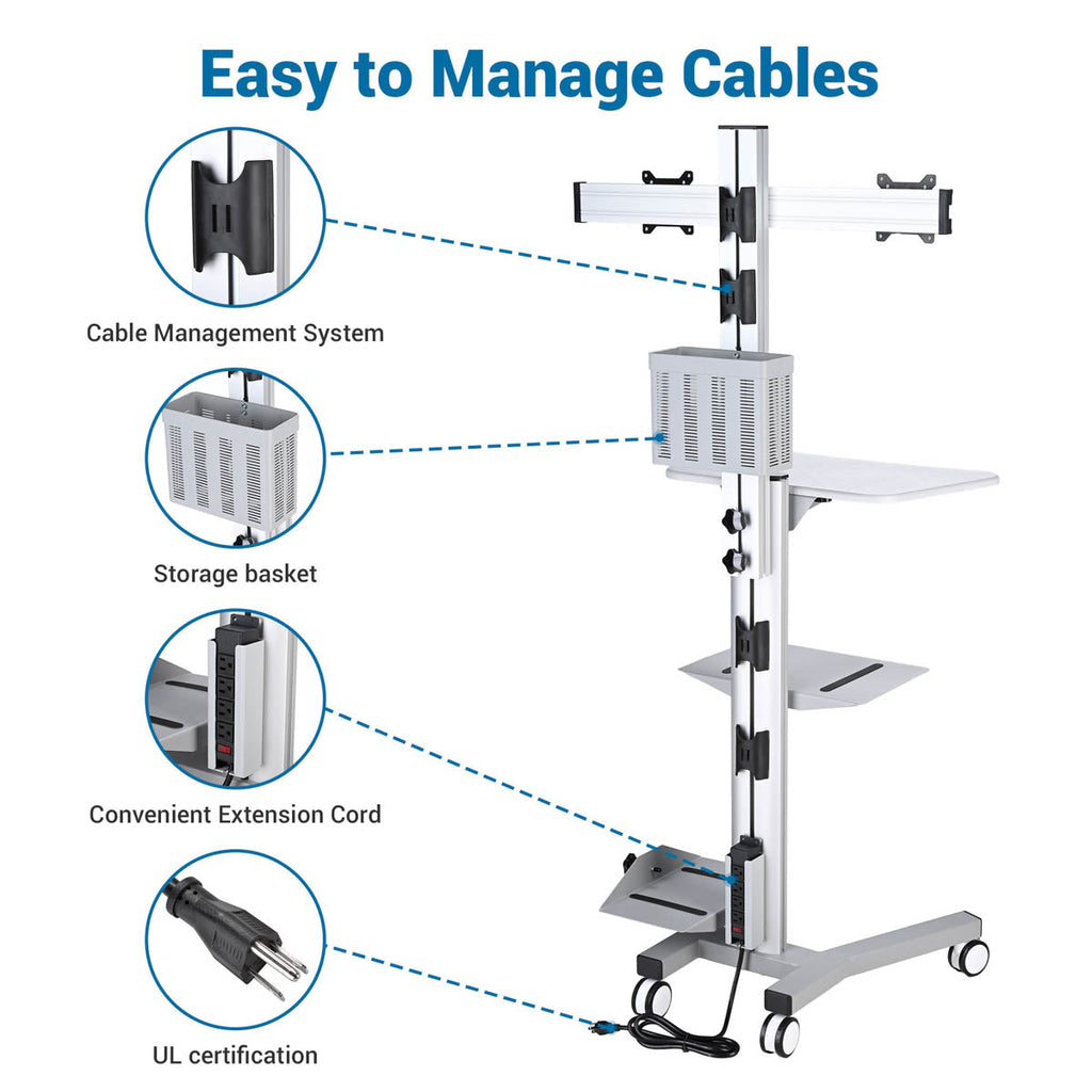Yescom NexusX PC Computer Cart Workstation with Power Strip 2-Monitor
