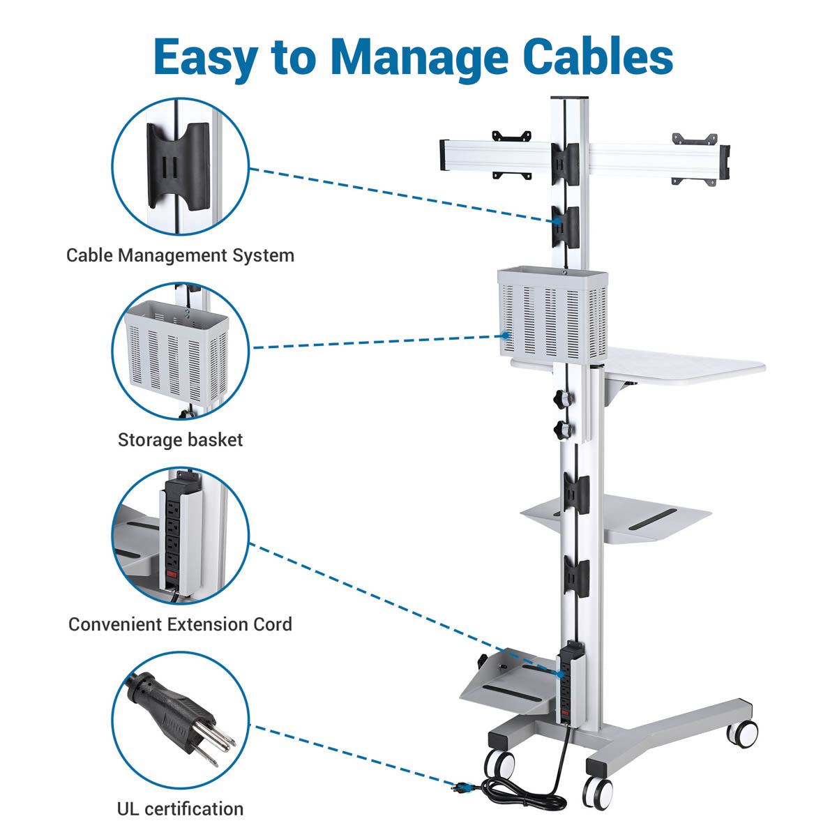 Yescom NexusX PC Computer Cart Workstation with Power Strip 2-Monitor