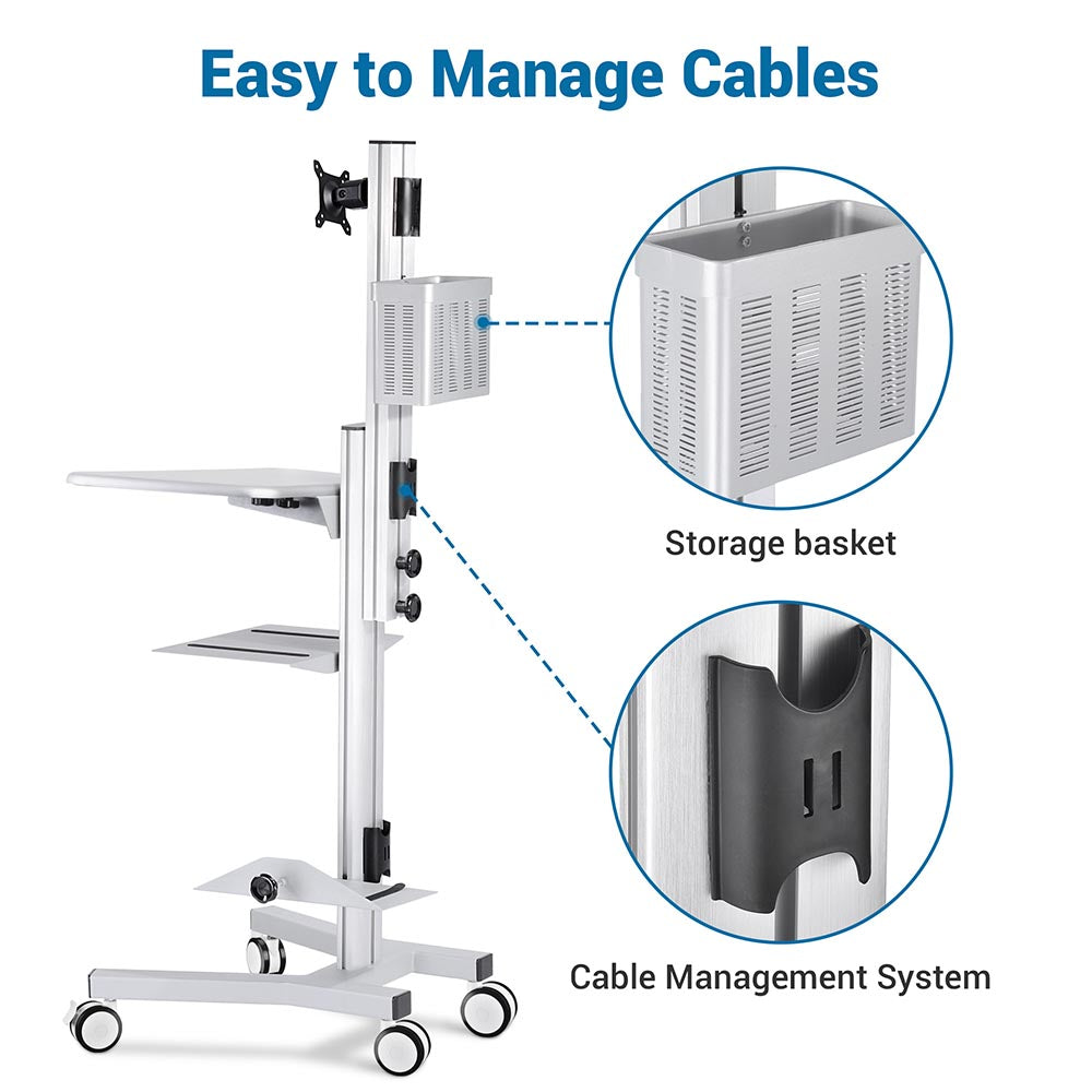 Yescom NexusX Rolling Computer Cart with Locking Metal Drawer