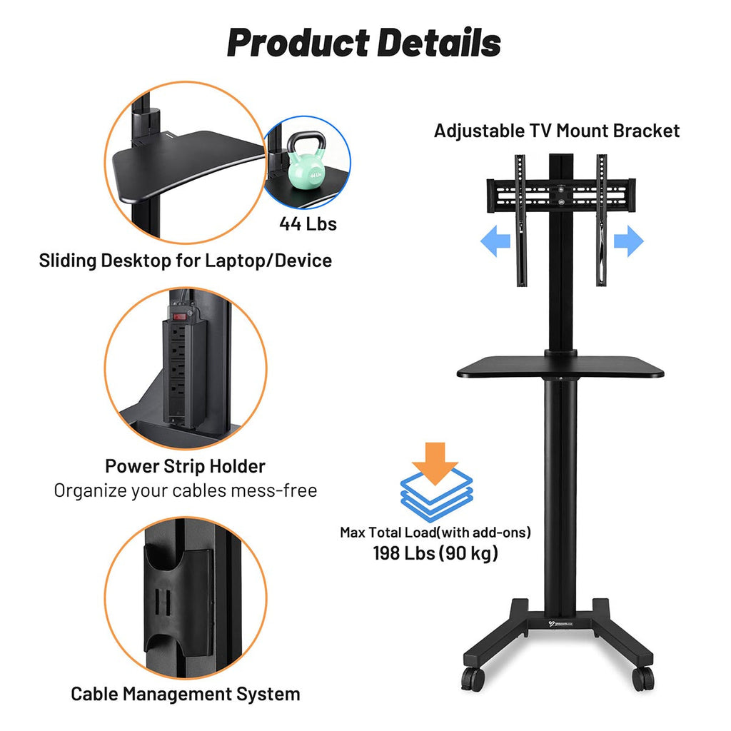 Yescom NexusX Mobile TV Stand with Mount for 32-65in Monitors Office Classroom