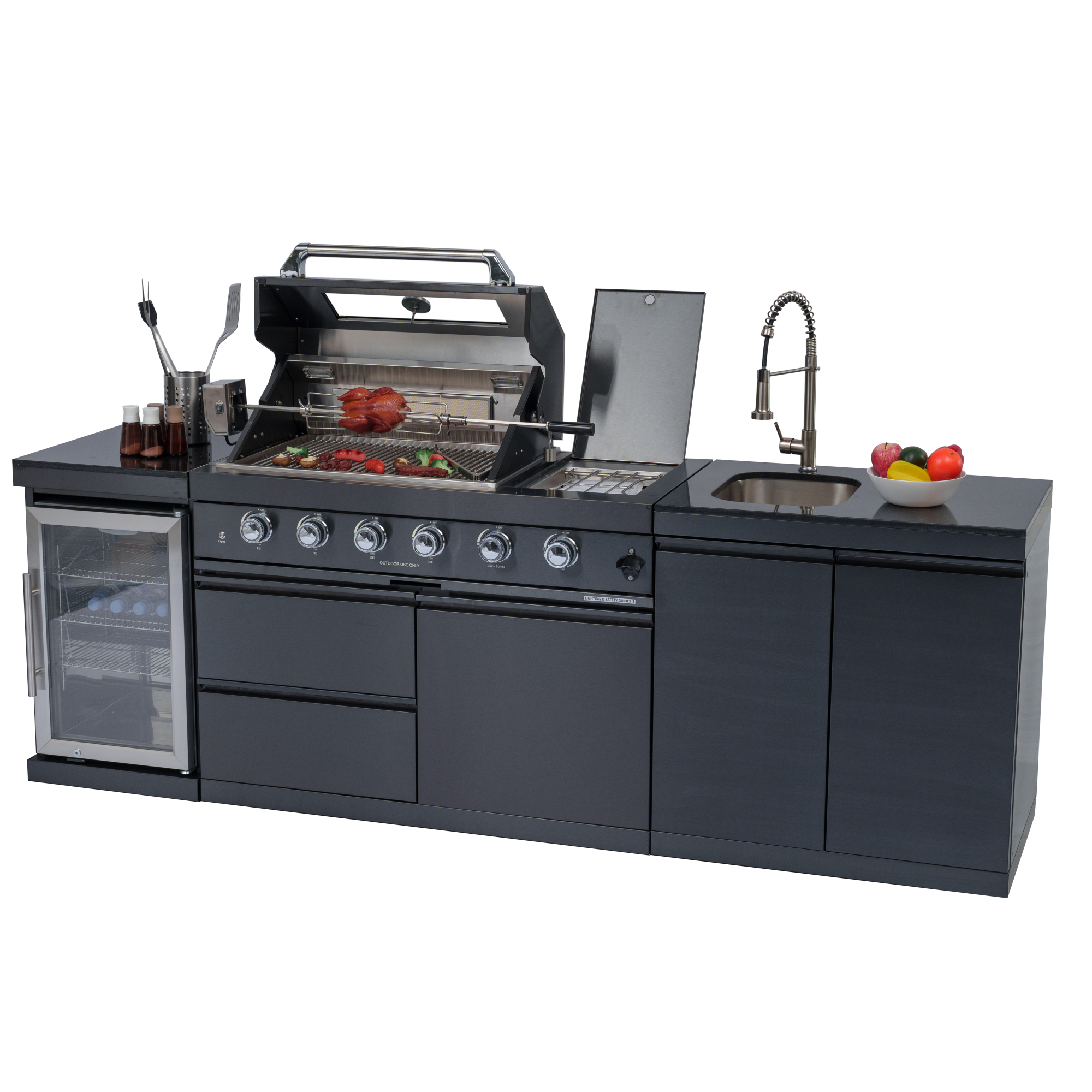 NG 104" 4-Burner 72,000 BTU Black Outdoor Kitchen Island Grill Rotisserie
