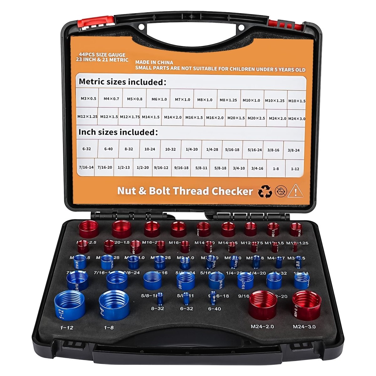 Nut and Bolt Thread Checker Standard and Metric, 44 Male/Female Bolt Size Finder Thread Gauge (23 Standard & 21 Metric), for Bolt and Nut Size Chart in Narrow Areas