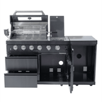 65" 4-Burner 72,000 BTU Black Outdoor Kitchen Island Grill + Side Burner + Rotisserie kit