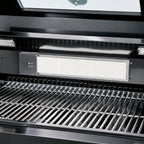 85" 4-Burner 72000 BTU Black Outdoor Kitchen Island Grill with Compact Refrigerator Marble Countertops Sink