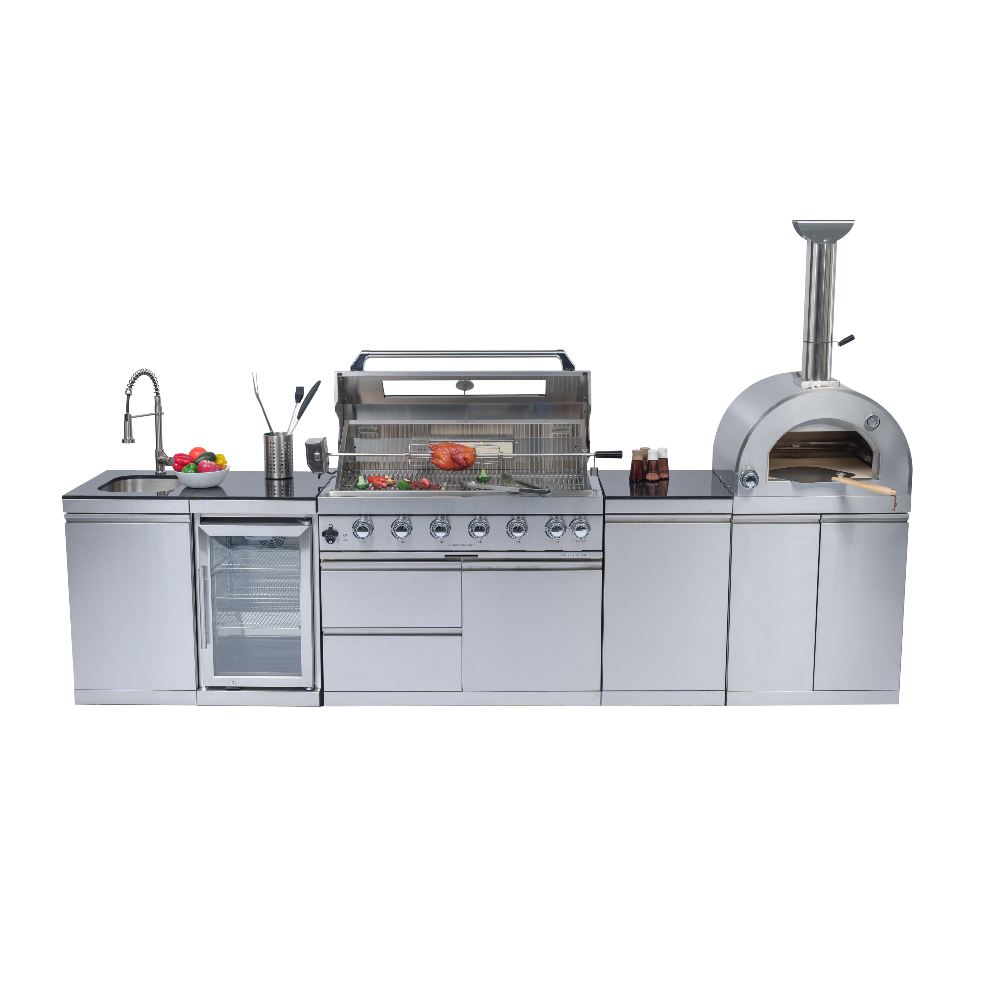 128" 120,000 BTU 6-Burner Outdoor Kitchen Island Grill with Pizza Oven