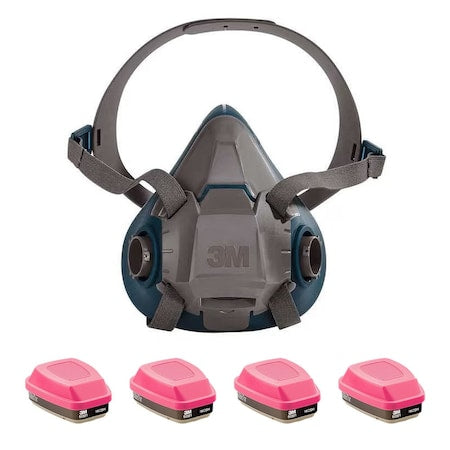 Half Mask Respirator Kit, 4 Cartridges Included, Organic Vapor (OV), P100 Combo Cartridge, Size M