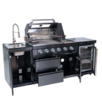 NG 85" 4-Burner 72,000 BTU Black Outdoor Kitchen Island Grill + Refrigerator + Sink