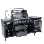 NG 85" 4-Burner 72,000 BTU Black Outdoor Kitchen Island Grill + Refrigerator + Sink