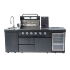 NG 85" 4-Burner 72,000 BTU Black Outdoor Kitchen Island Grill + Refrigerator + Sink