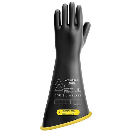 Electrical-Insulating Gloves, 17,000V AC, 25,500V DC, Natural Rubber Latex, 18 in Length, Size 9