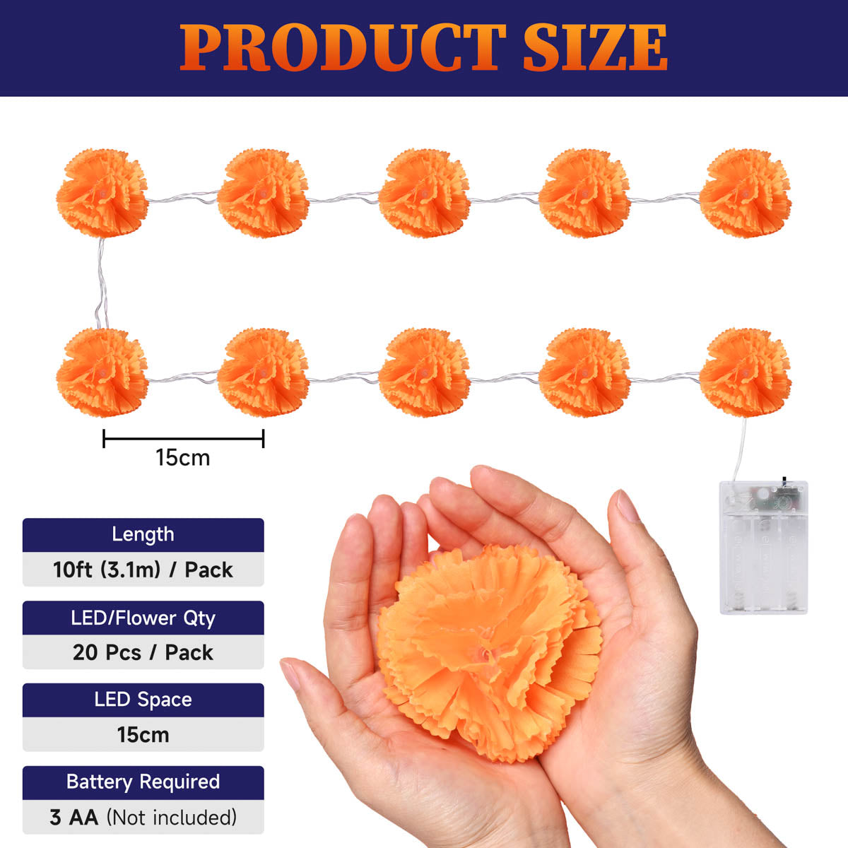 Yescom 10FT Marigold String Lights Garland Halloween Decoration, 2ct.